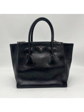 Prada Triangle Plate Calf Leather Black